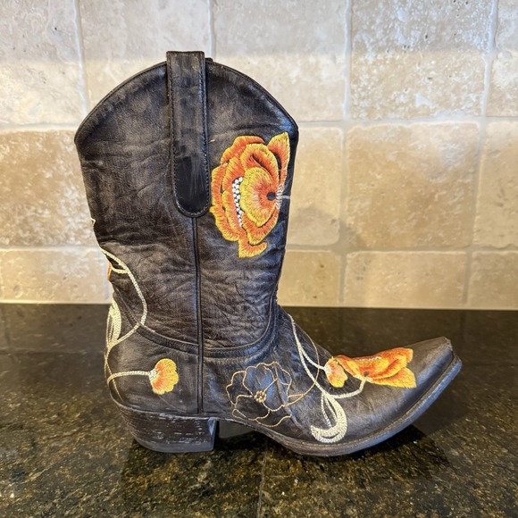 Old Gringo Marsha Short Cowboy Boots 8.5B Brown Leather Orange Embroidered - Picture 3 of 14